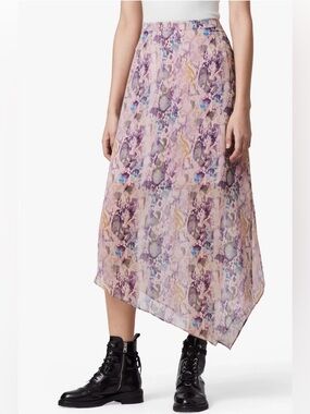AllSaints Rhea Masala Skirt Mink Pink Snake Women Sz 10
